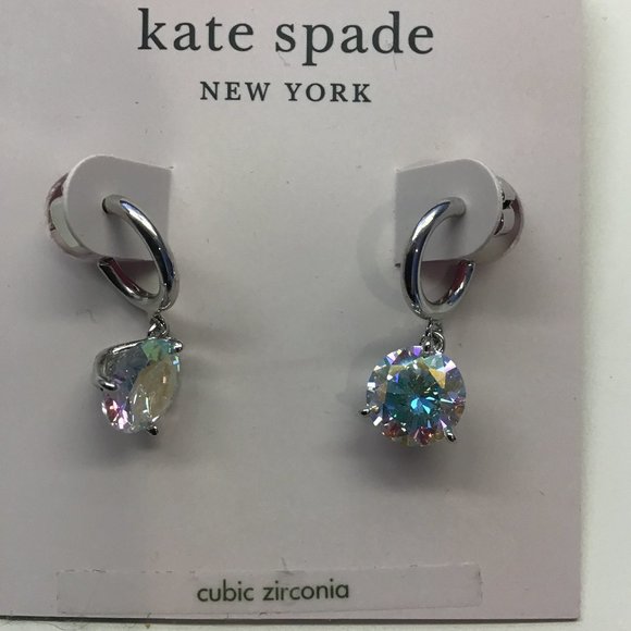 Kate Spade New Clear Cubic Zirconia Silver Hoop Earrings - Picture 1 of 3